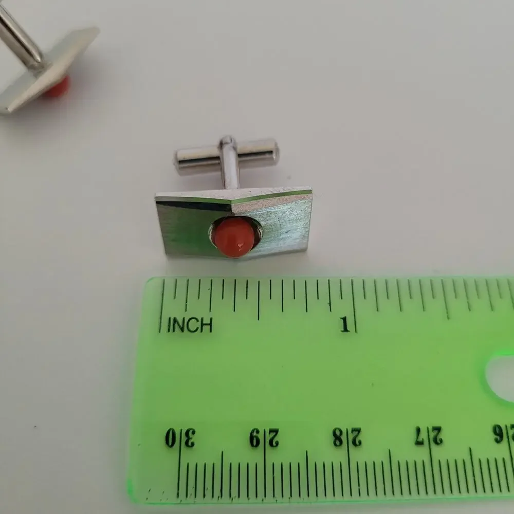 Coral Coral set Cufflinks Silver Red‎ Geometric Rectangle